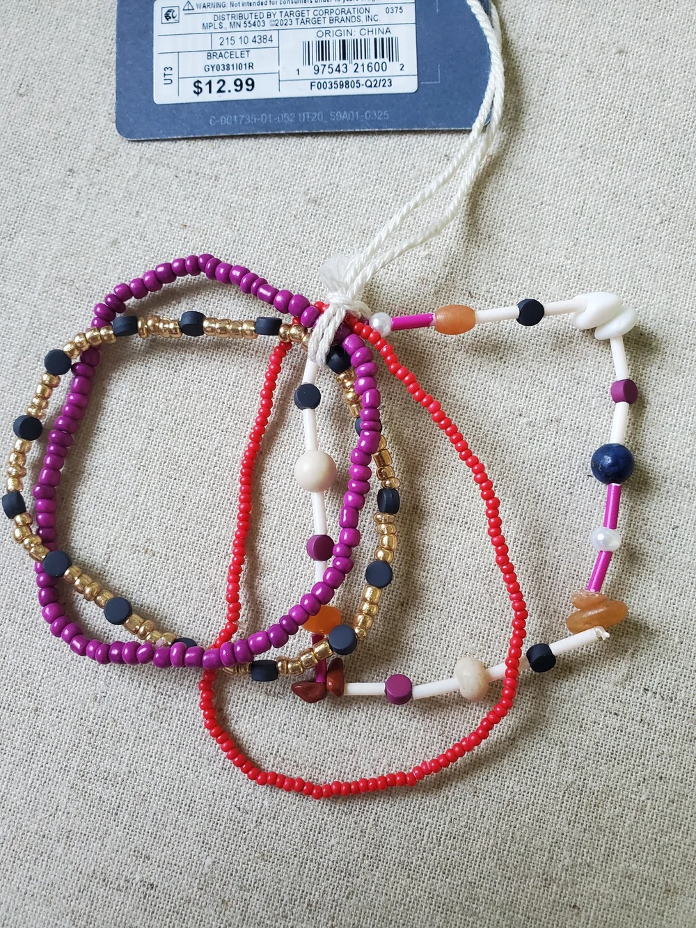 Genuine Stone Multicolor Beaded Bracelet Set - Purple & Red